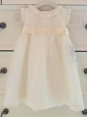 NWT Luli & Me 100% Silk Baby Girl Ivory Cream Christening Dress Size 6 Months